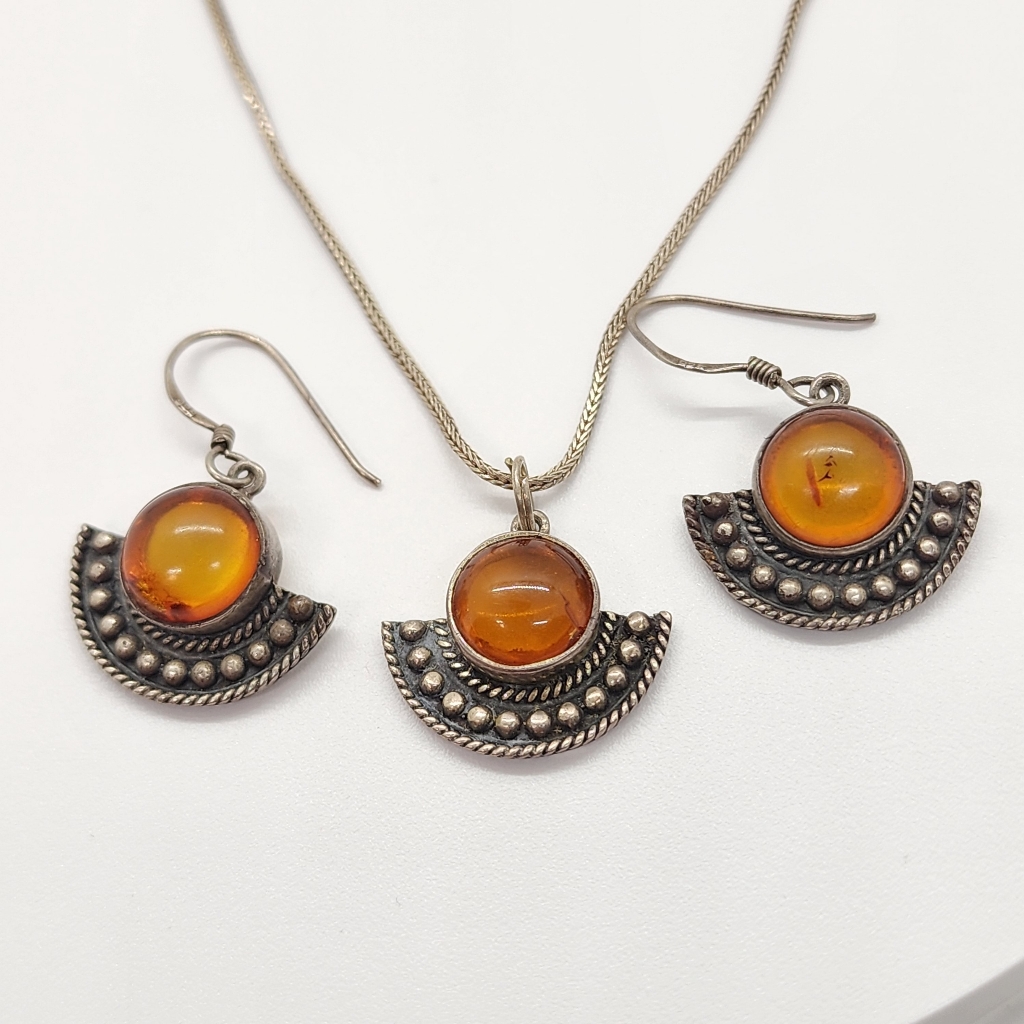 Vintage Boma 925 Sliver Amber Pendant Earrings 50$